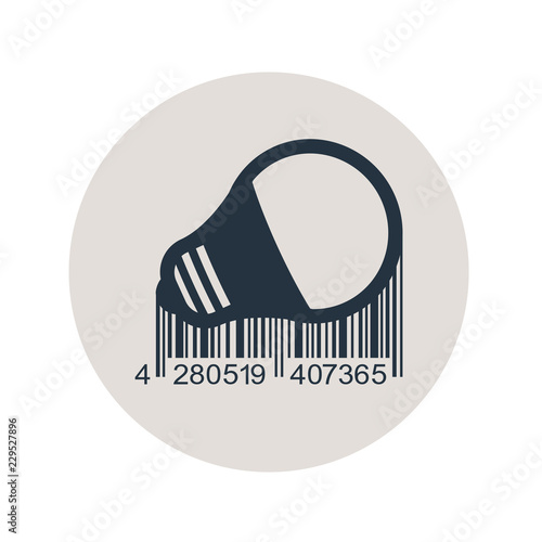 Icono plano código de barras bombilla en circulo gris