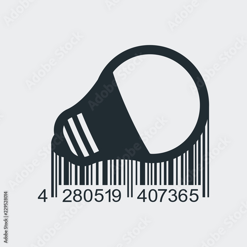 Icono plano código de barras bombilla en fondo gris