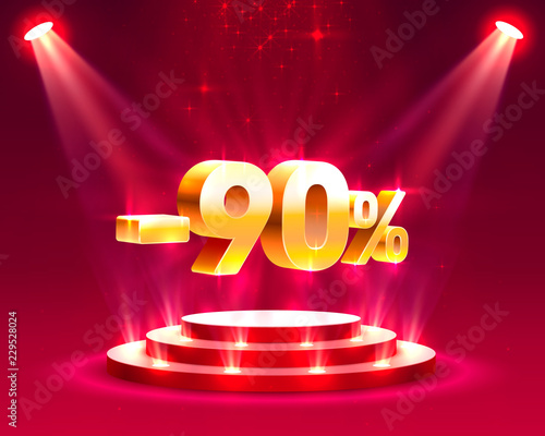 Podium action with share discount percentage 90. Vector illustration