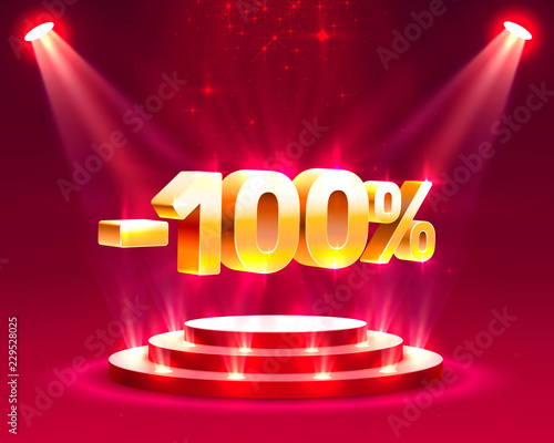 Podium action with share discount percentage 100. Vector illustration