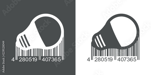 Icono plano código de barras bombilla en gris y blanco