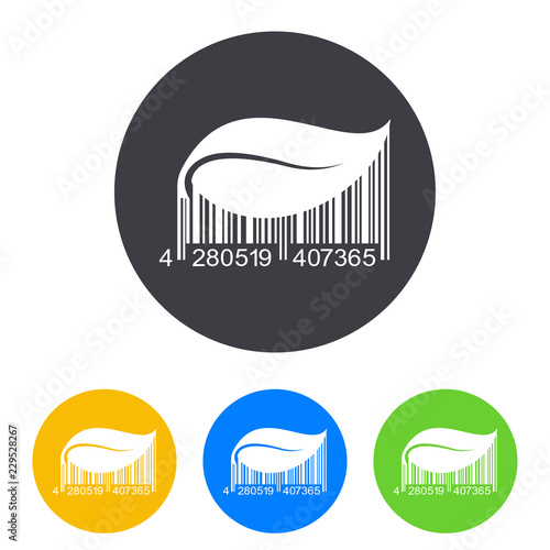 Icono plano código de barras hoja de planta en circulo varios colores