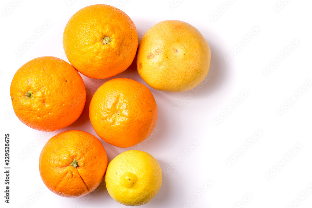 Group of Organic Oranges and lemon, with copy space Group of Organic Oranges and lemon, with copy space