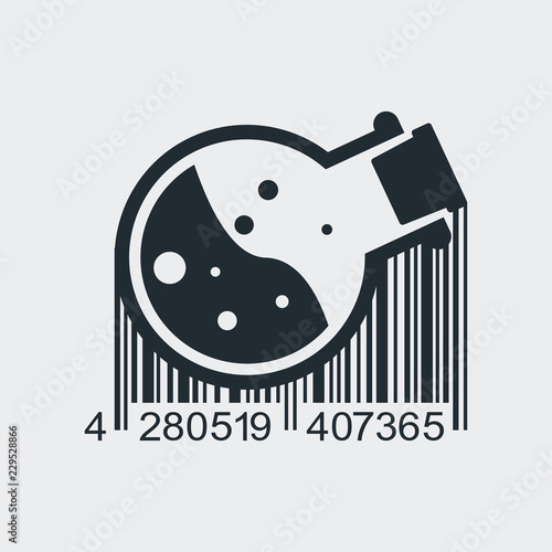 Icono plano código de barras probeta en fondo gris