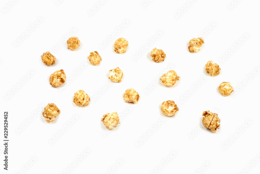 caramel popcorn on white background. caramel popcorn on white background.