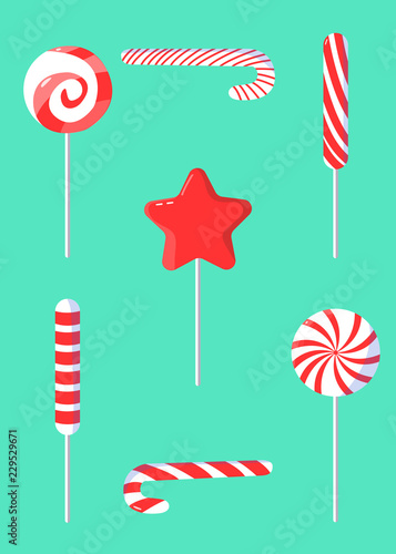 Christmas set of candy cane in modern flat design.