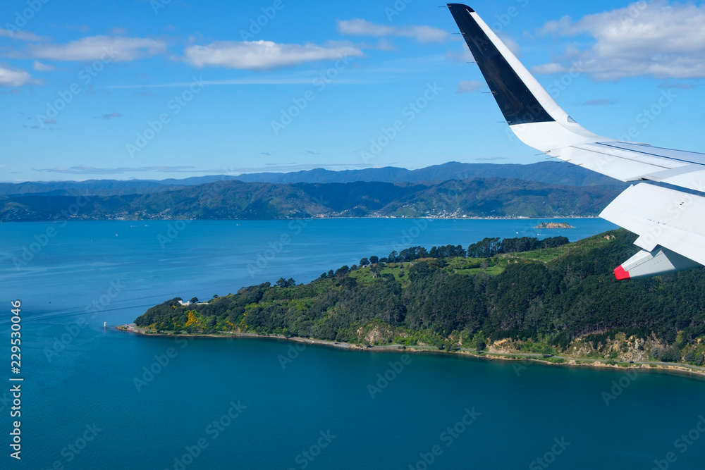 Aerial view of part of Wellington, Point Halswell on the Miramar Peninsula, taken from a commercial airplane Aerial view of part of Wellington, Point Halswell on the Miramar Peninsula, taken from a commercial airplane
