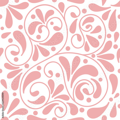 Pink and white vector leaf seamless pattern. Vintage ornament. Paisley elements. Great for fabric and textile  wallpaper  packaging or any desired idea