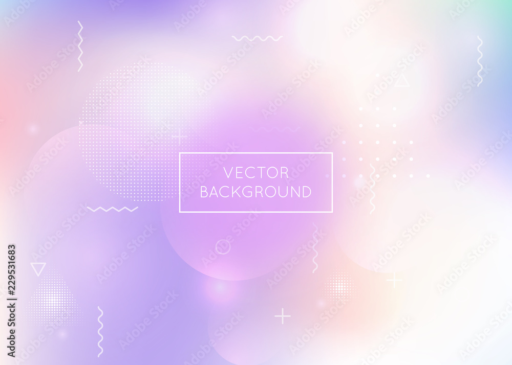 Liquid shapes background with dynamic fluid. Holographic bauhaus gradient with memphis elements. Graphic template for placard, presentation, banner, brochure. Vibrant liquid shapes background.