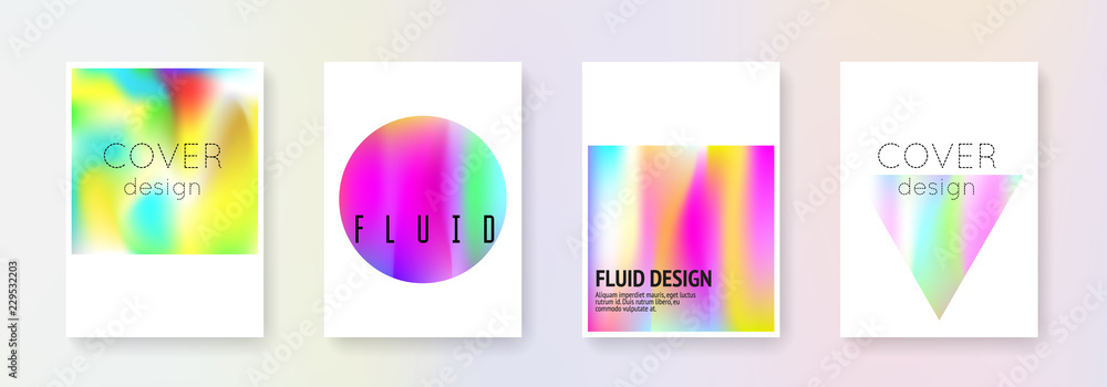 Minimalist poster set. Abstract backgrounds. Liquid minimalist poster with gradient mesh. 90s, 80s retro style. Pearlescent graphic template for book, annual, mobile interface, web app.