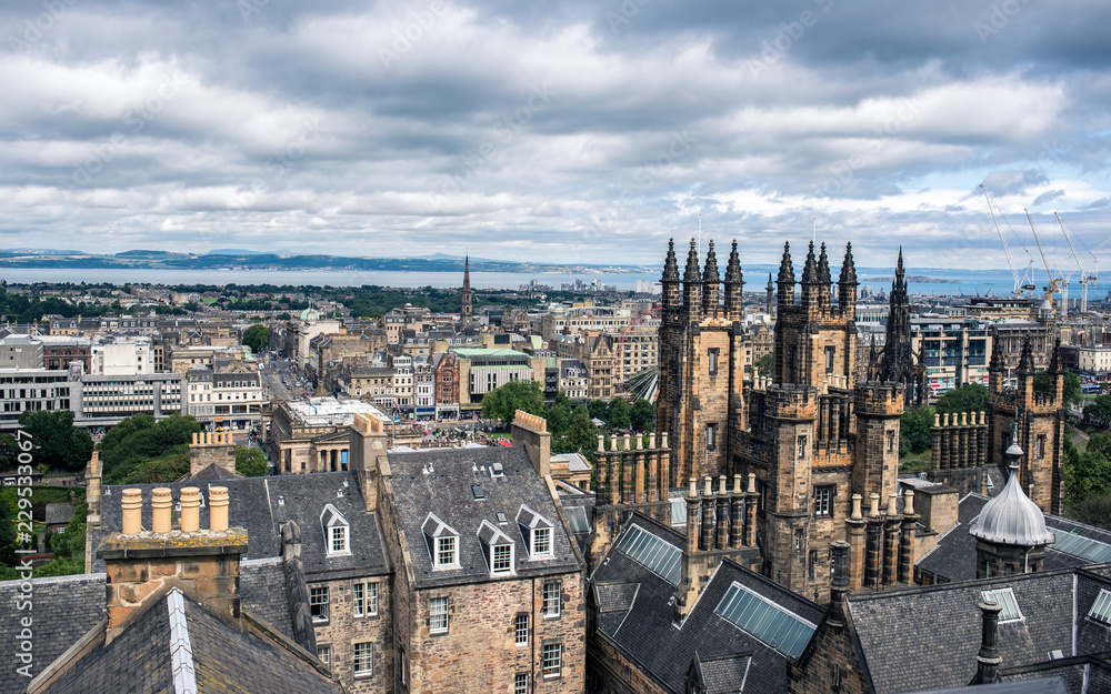 Edinburgh view, taken from the Camera obscura rooftop at Castlehill