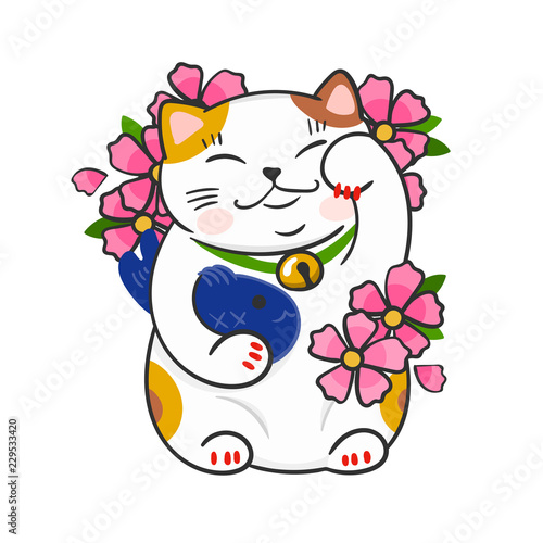 Cute maneki neko. Hand drawn vector illustration