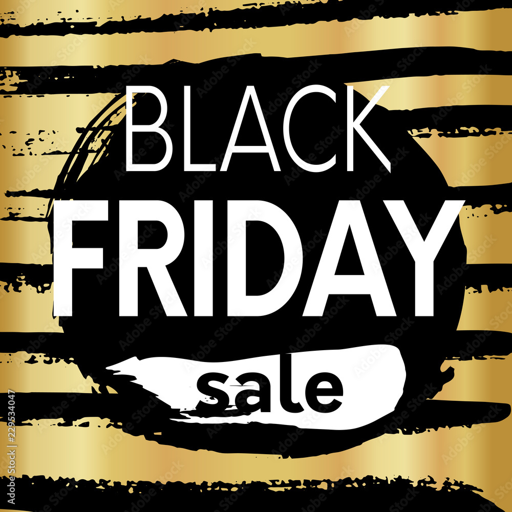 Fototapeta premium Black friday sale banner design for social media, advertisment, promotion,newsletter, flyer, card with gold and black brush strokes on background