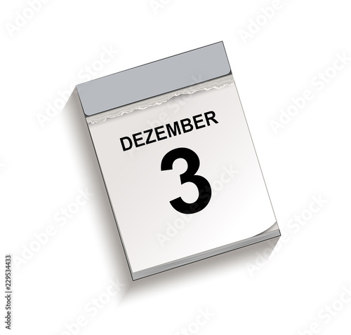 Kalender Dezember 3, Kalender, Abreißkalender mit Datum 3 Dezember
Vektor Illustration isoliert auf weißem Hintergrund