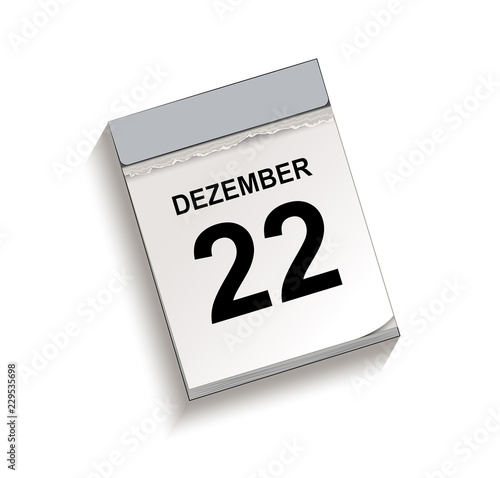 Kalender Dezember 22, Kalender, Abreißkalender mit Datum 22 Dezember
Vektor Illustration isoliert auf weißem Hintergrund