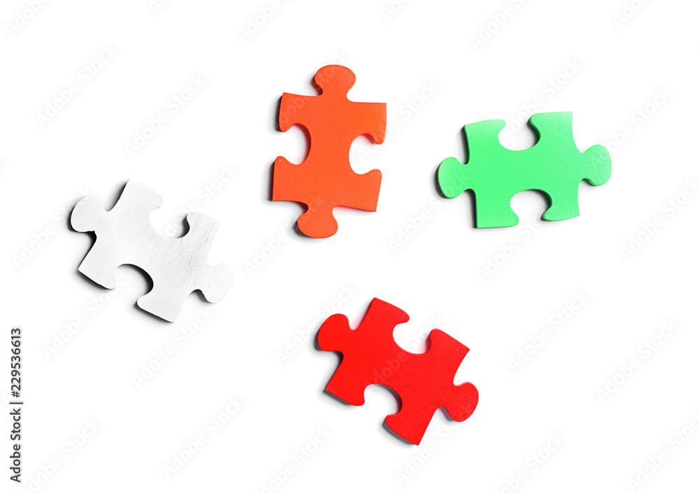 Colorful pieces of puzzle on white background Colorful pieces of puzzle on white background