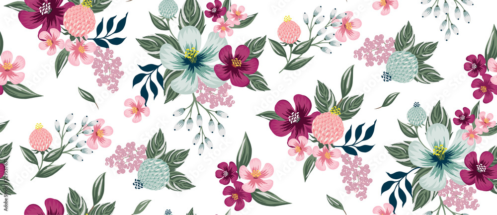 Vector illustration of a seamless floral pattern in spring for Wedding, anniversary, birthday and party. Design for banner, poster, card, invitation and scrapbook Vector illustration of a seamless floral pattern in spring for Wedding, anniversary, birthday and party. Design for banner, poster, card, invitation and scrapbook