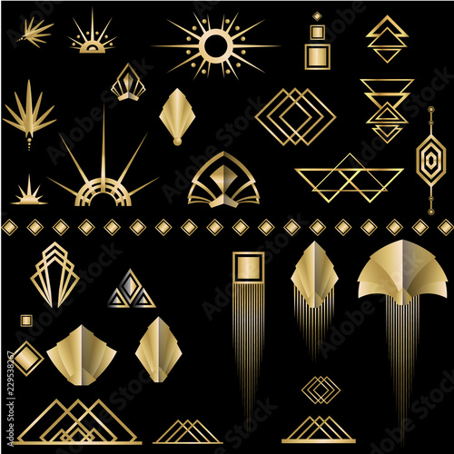 Wallpaper Mural Art deco /Art Nuvo set of DIY elements golden black for print and web illustration , geometric luxury elements and beautiful creative pack. Torontodigital.ca