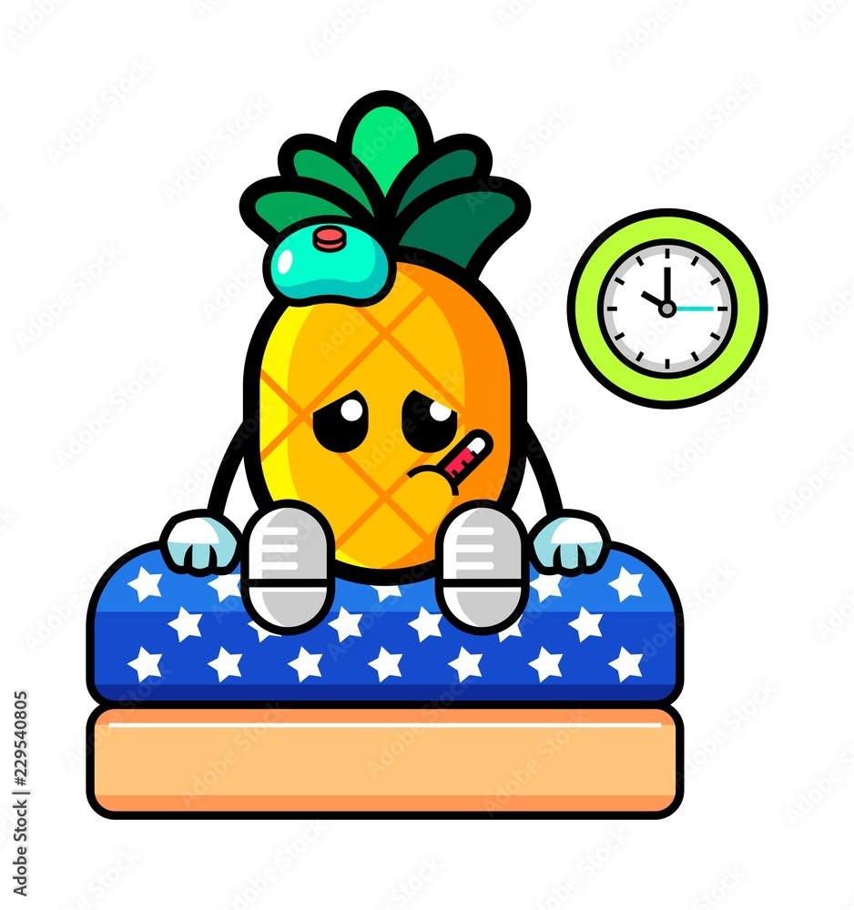 Obraz premium Pineapple sick mascot cartoon illustration