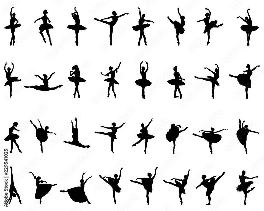 Black silhouettes of ballerinas on white background, vector Black silhouettes of ballerinas on white background, vector