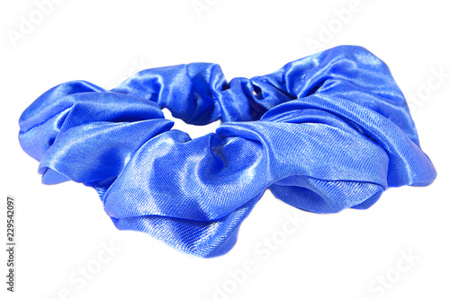 Shiny blue hair scrunchie, isolated on white