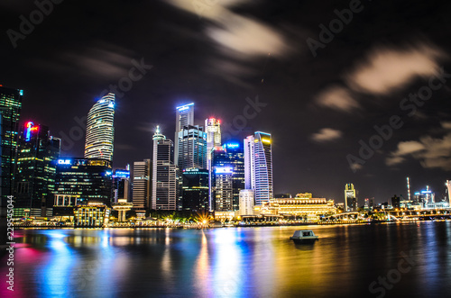 Sea view at Skyscrapers of Singapore at night