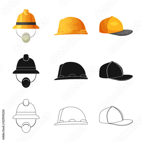 Vector illustration of headgear and cap icon. Set of headgear and accessory stock symbol for web.
