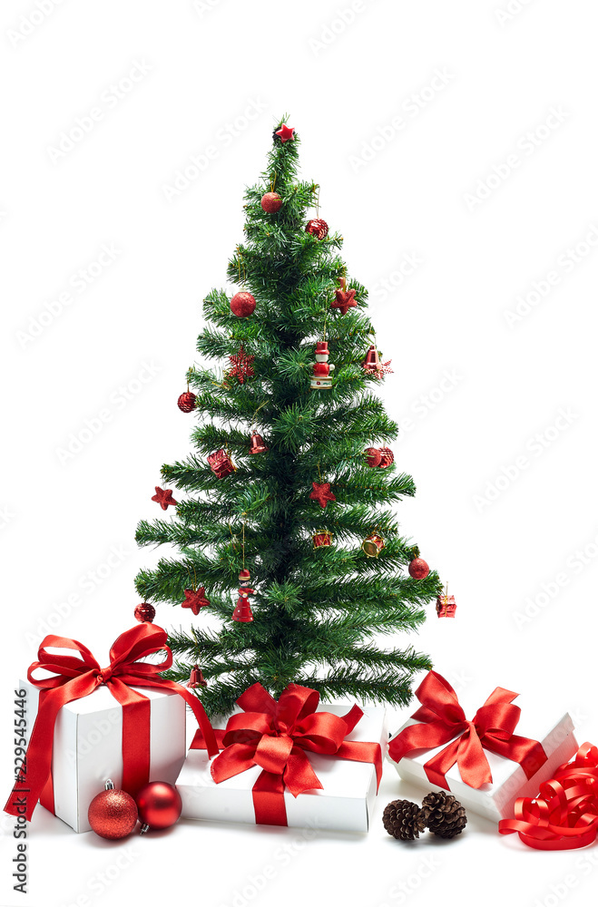 Fototapeta premium Christmas tree with red decorations