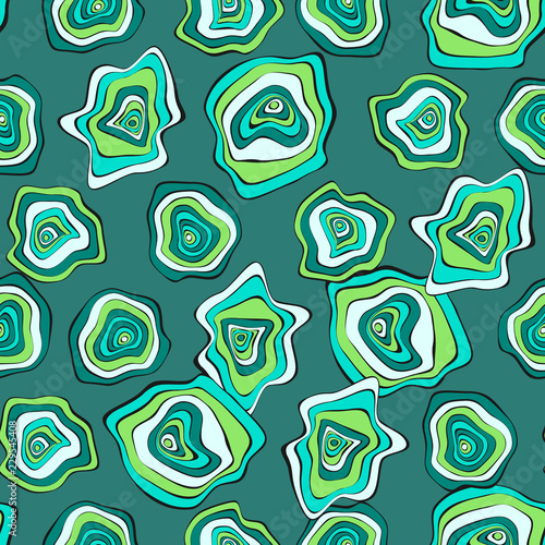 Fototapeta Naklejka Na Ścianę i Meble -  Hand Drawn Wavy Circles. Abstract Seamless Background in Ethnic Style. Vector Psychedelic Pattern with Deformed Rounds. Wave Seamless Pattern for Fabric, Textile, Cloth Design. Distortion, Spots.