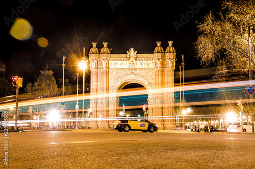 Arc de Triomf or Arco de Triunfo at night -  triumphal arch in Barcelona / Catalania / Spain