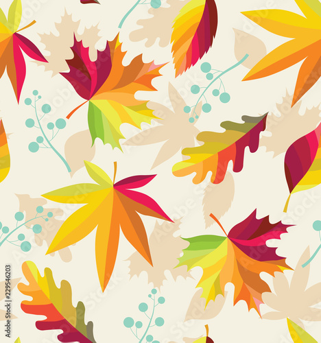 Seamless pattern with bright  colorful autumn leaves