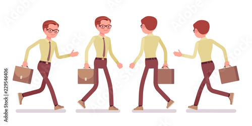Male clerk walking and running