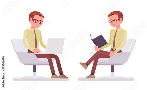 Male clerk sitting and working