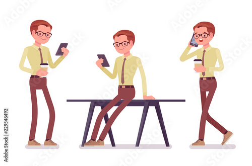 Male clerk with gadgets