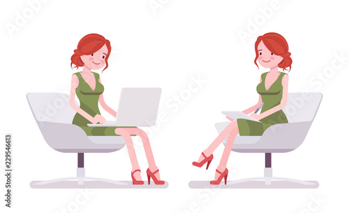 Female clerk sitting and working