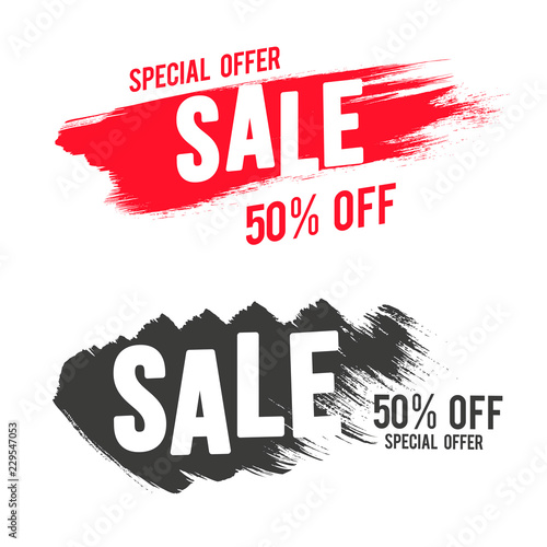 Vector brush painted sale banner template design set. Discount and offer sticker for print and web