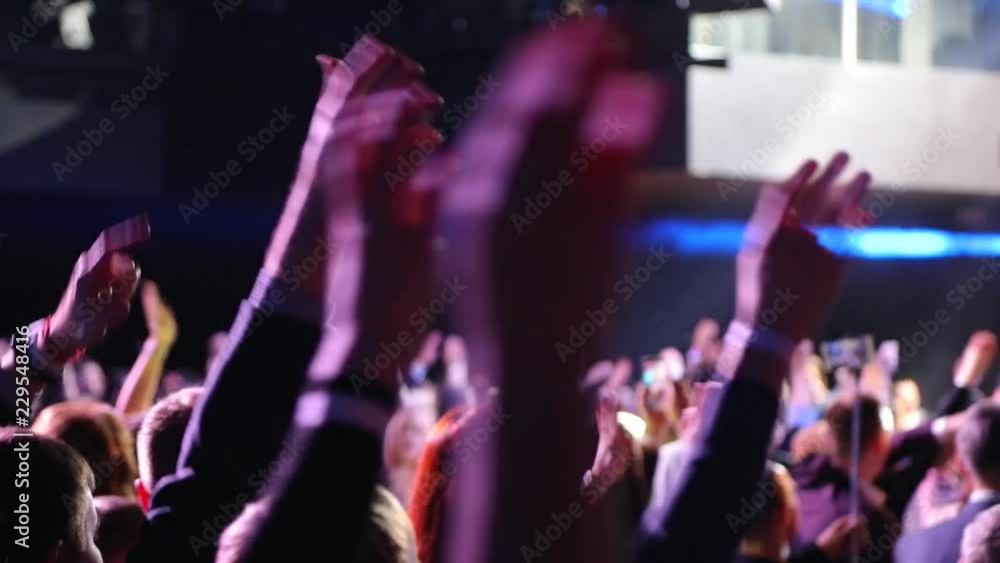 People have fun at performance of business coach. Slow motion People have fun at performance of business coach. Slow motion