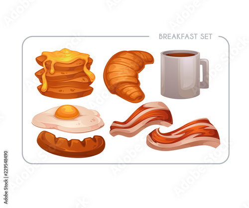Happy Breakfast, vector cartoon food asset for your mobile game or app
