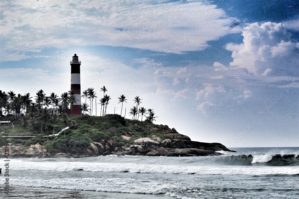 Light house in kevalam beach kerala