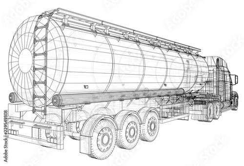 Gasoline tanker, Oil trailer. EPS 10 vector format isolated on white. Created illustration of 3d.
