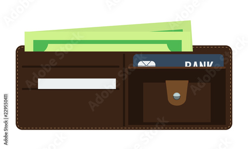 Opened Wallet with flat and solid color style. Vector illustration.