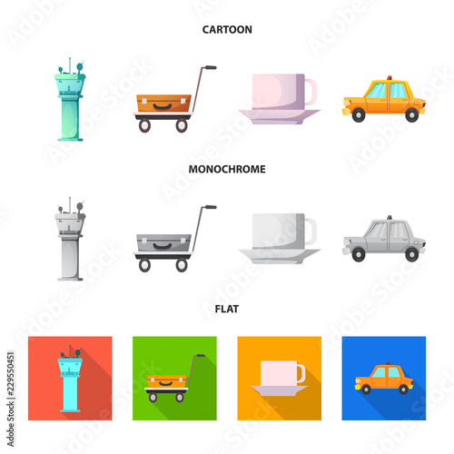 Vector design of airport and airplane sign. Set of airport and plane stock symbol for web.