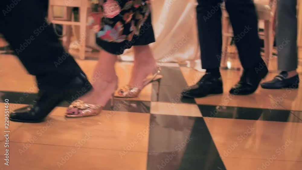 Train made by the bride, groom and guests during the wedding dance Train made by the bride, groom and guests during the wedding dance