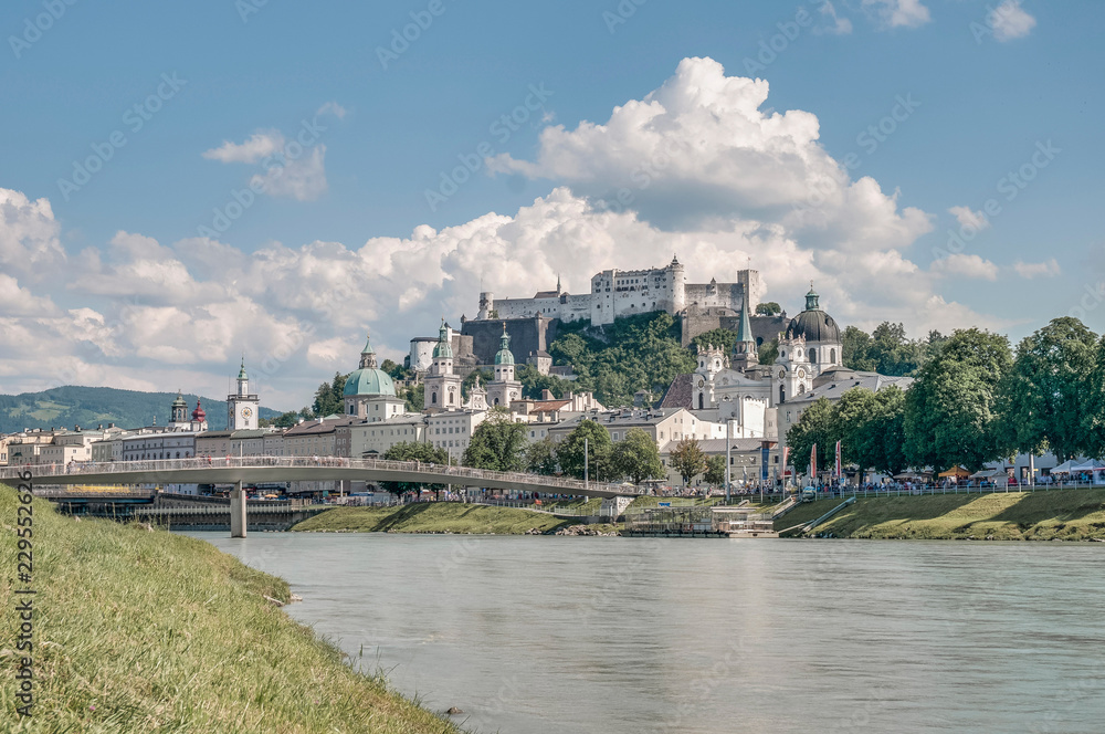 Salzach river on its way through Salzburg, Austria