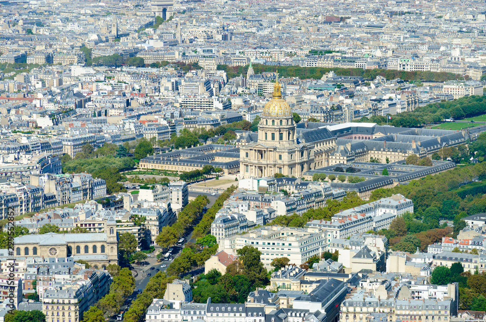 Scenic view from above on Cathedral of Saint-Louis des Invalides, Paris, France