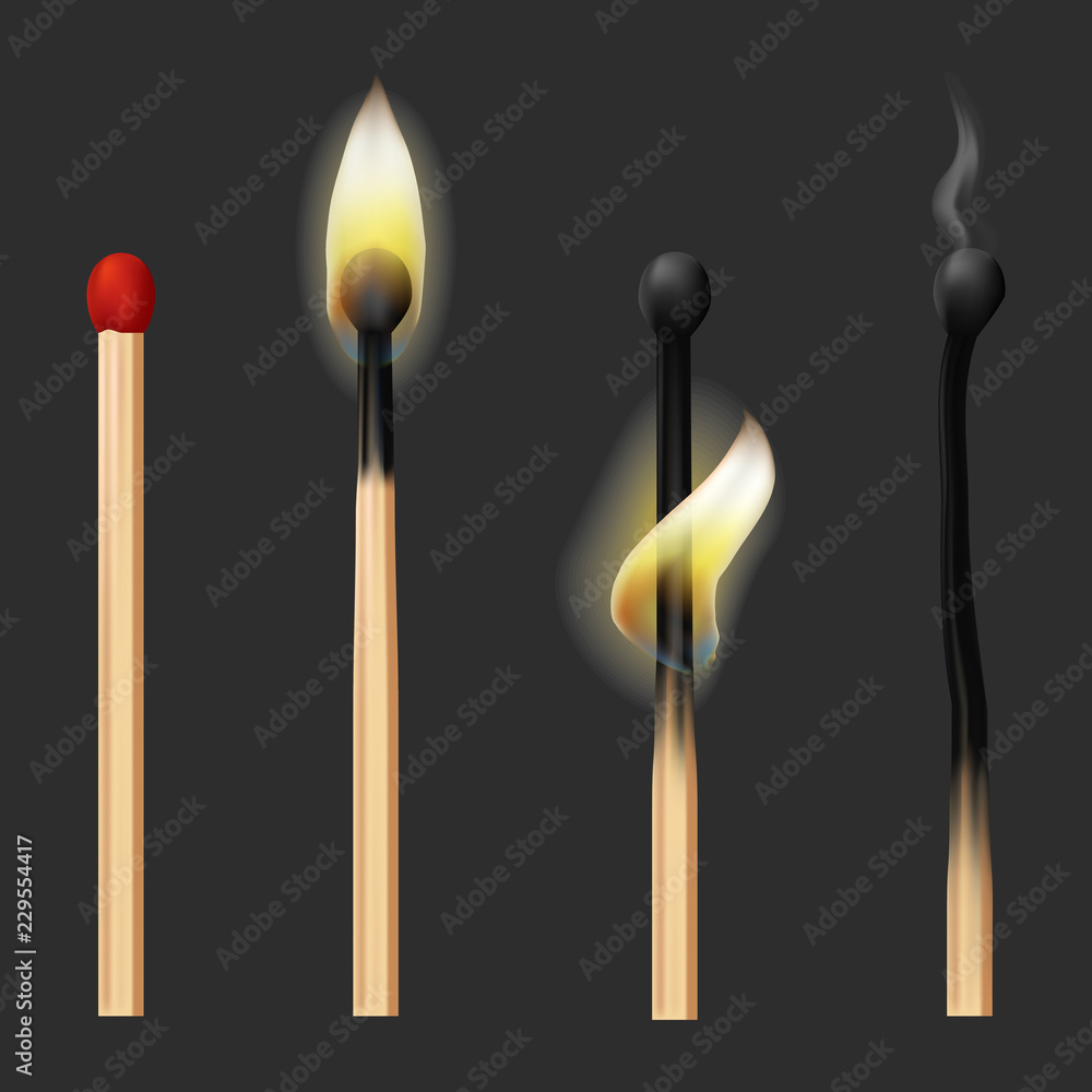 Realistic Detailed 3d Matches Flame Set. Vector Realistic Detailed 3d Matches Flame Set. Vector