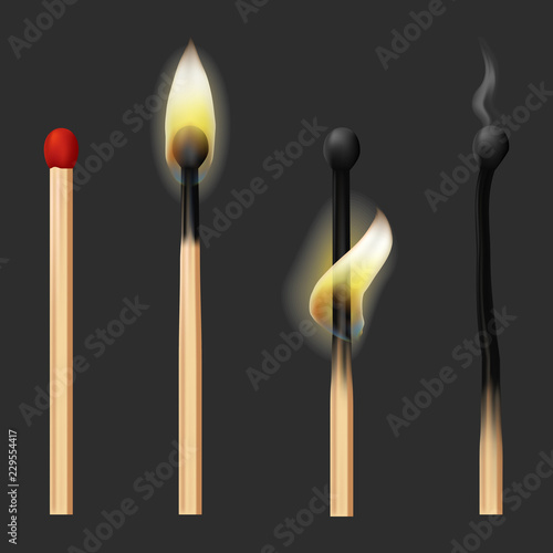 Realistic Detailed 3d Matches Flame Set. Vector