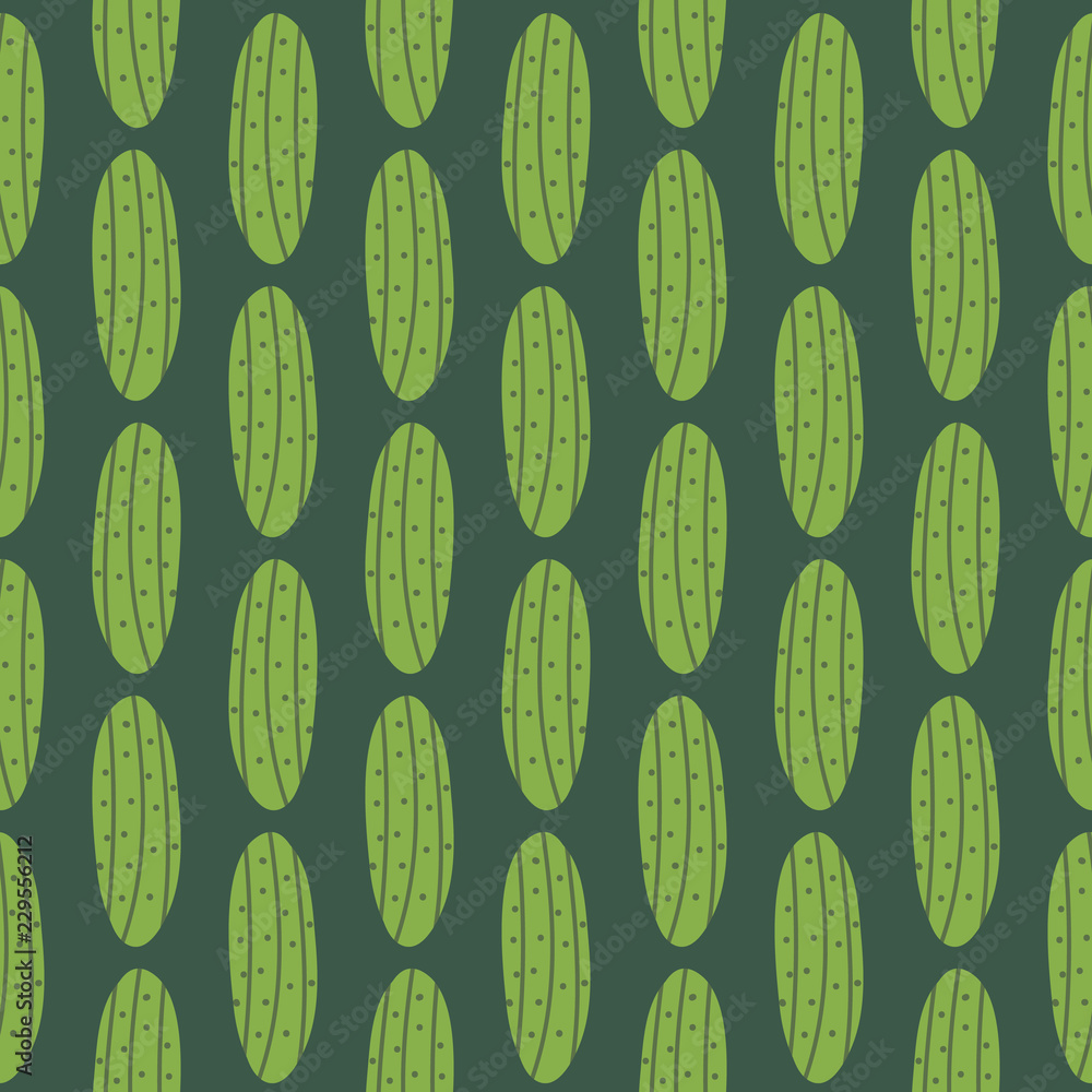 Whole green cucumbers, pickles cartoon vector seamless pattern background. Whole green cucumbers, pickles cartoon vector seamless pattern background.