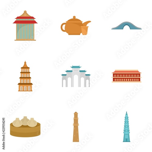 Taipei icon set. Flat set of 9 taipei vector icons for web design