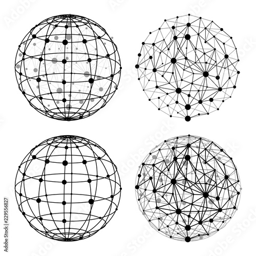 Wireframe sphere with dots set